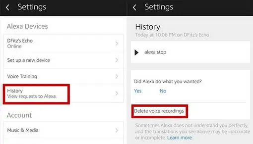 Delete Alexa Voice History